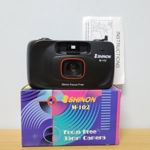 Shinon M-102 35mm Film Camera Focus Free Manual New Dead Stock Box Black Vintage
